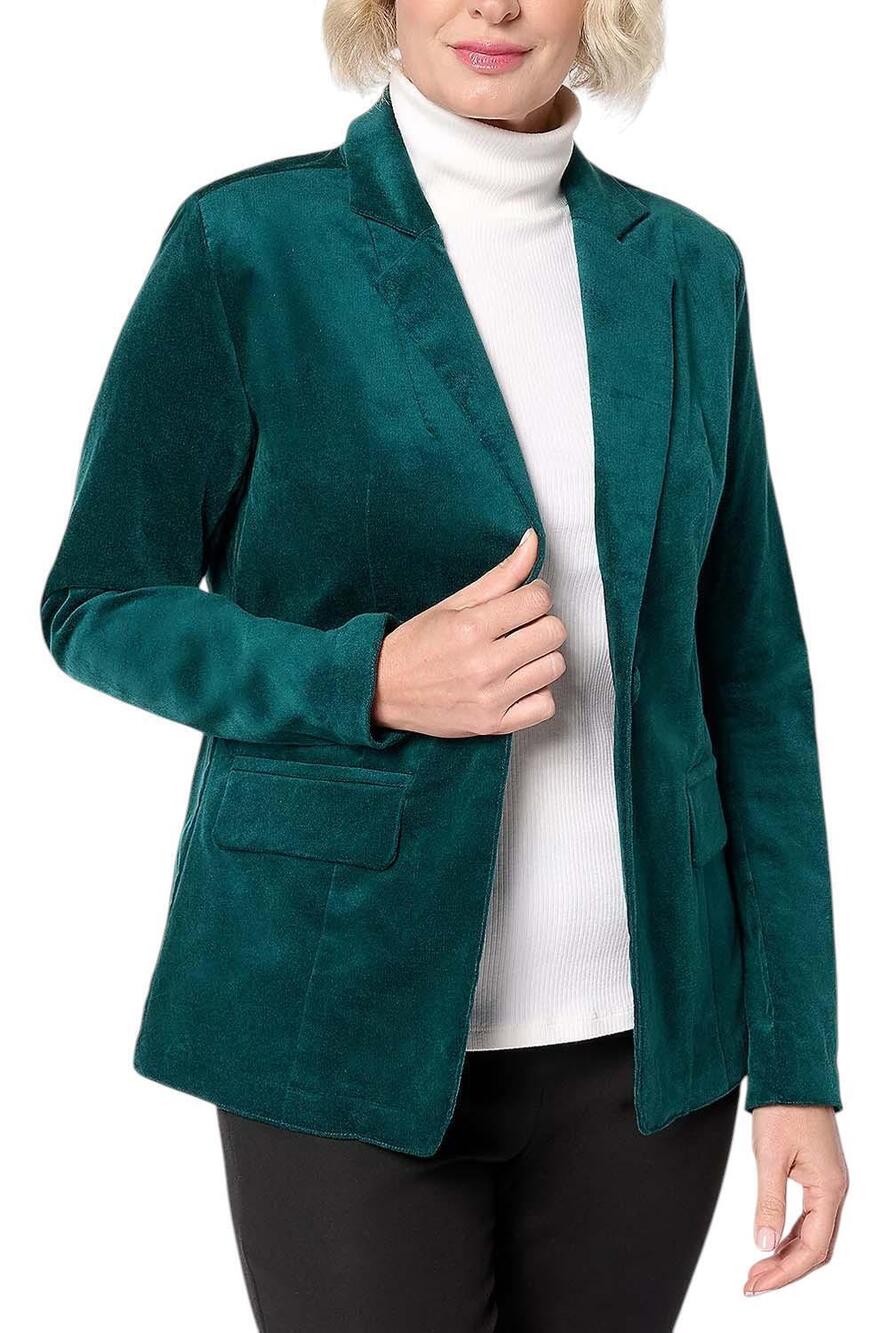 Denim & Co. Women's Stretch Velvet One Button Blazer Dark Spruce Green - Petite
